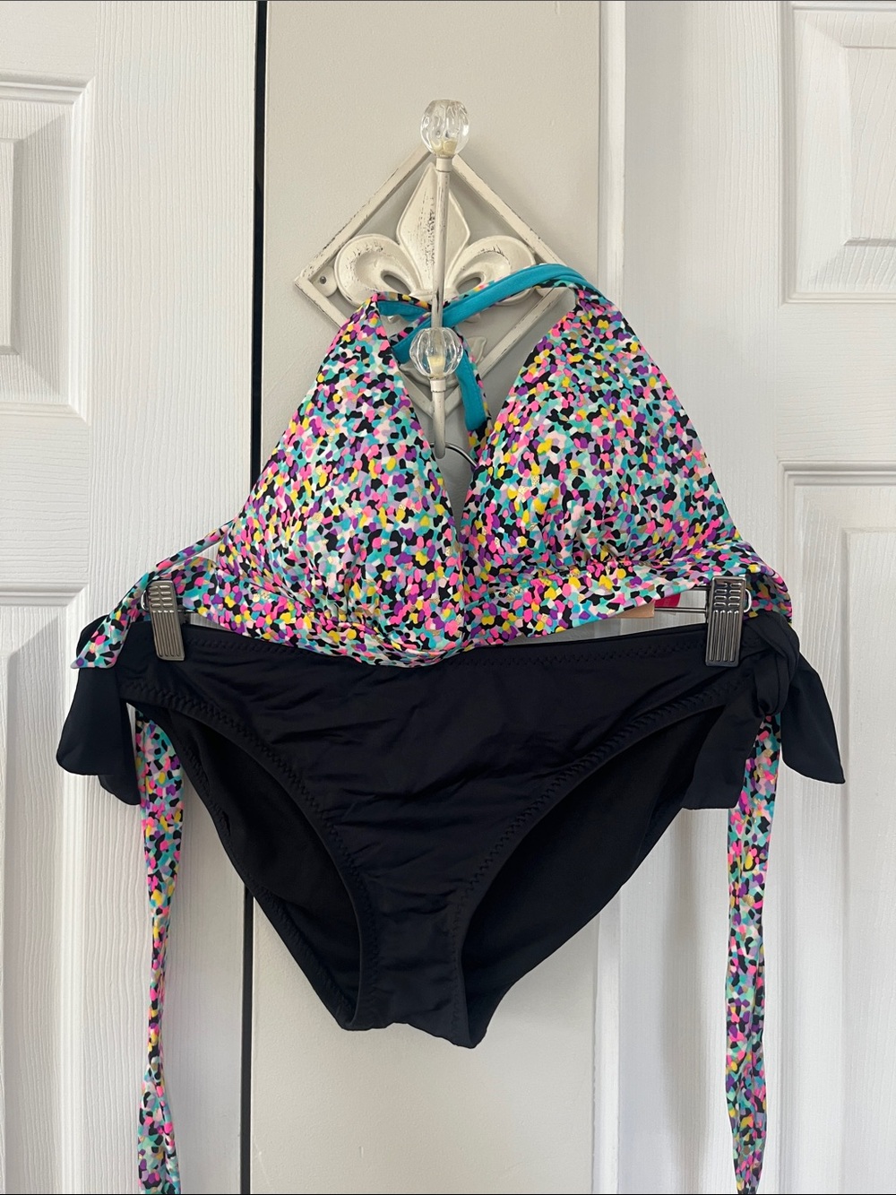 Victoria's Secret Multicolor Halter Bikini Top with Black Tie-Side Bottoms